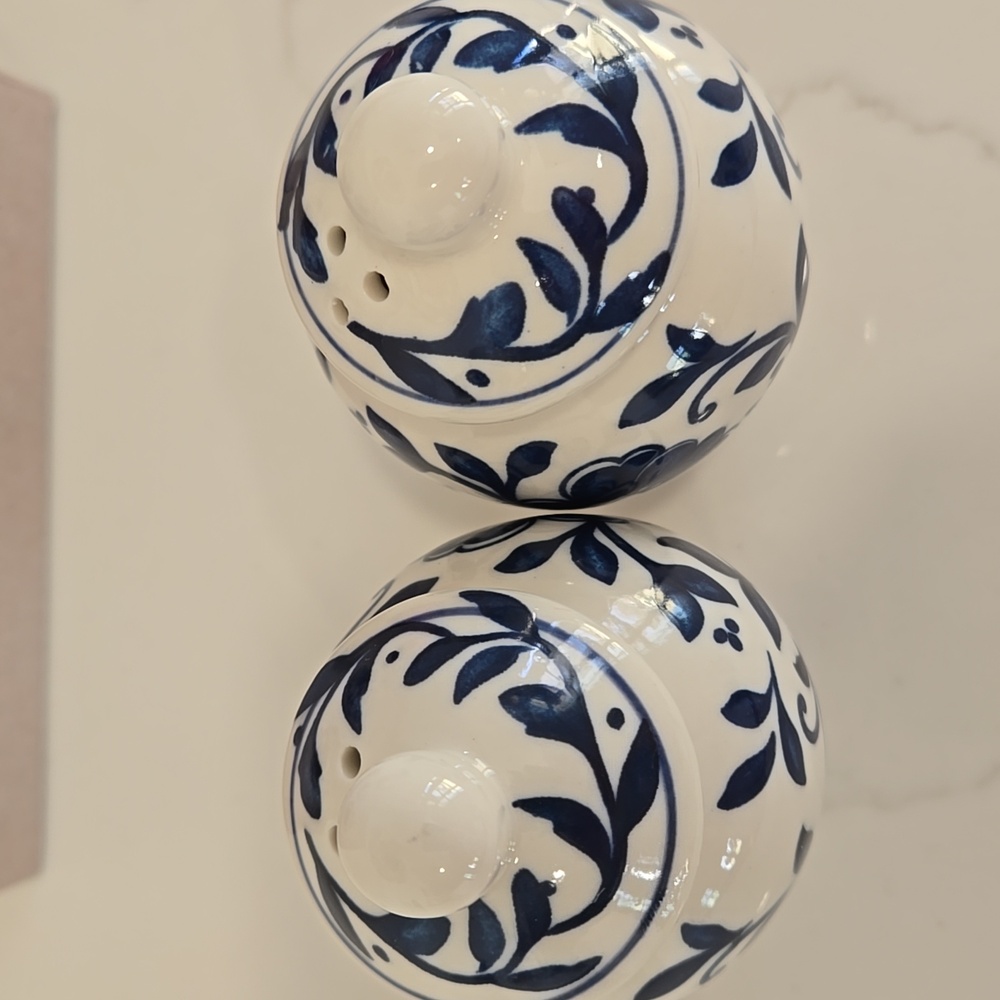 Blue and White Floral Salt and Pepper Set New - Picture 3 of 10